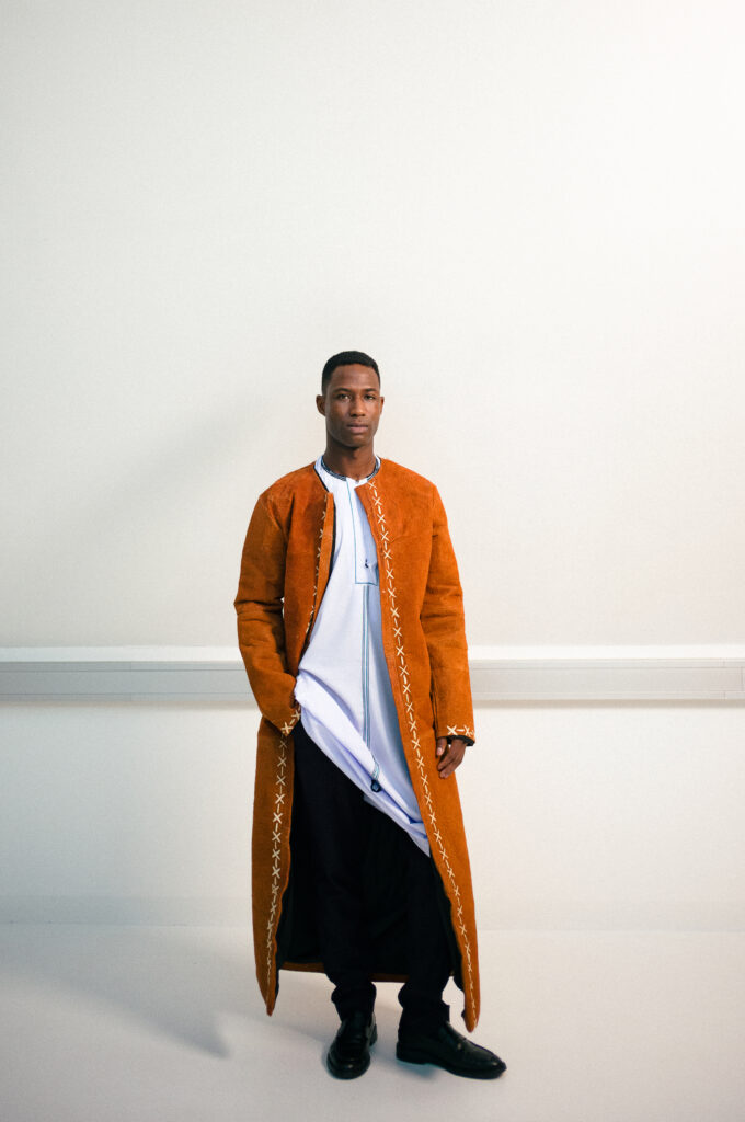 Avant-garde blazer made from traditional Ugandan barkcloth photographed in Vienna