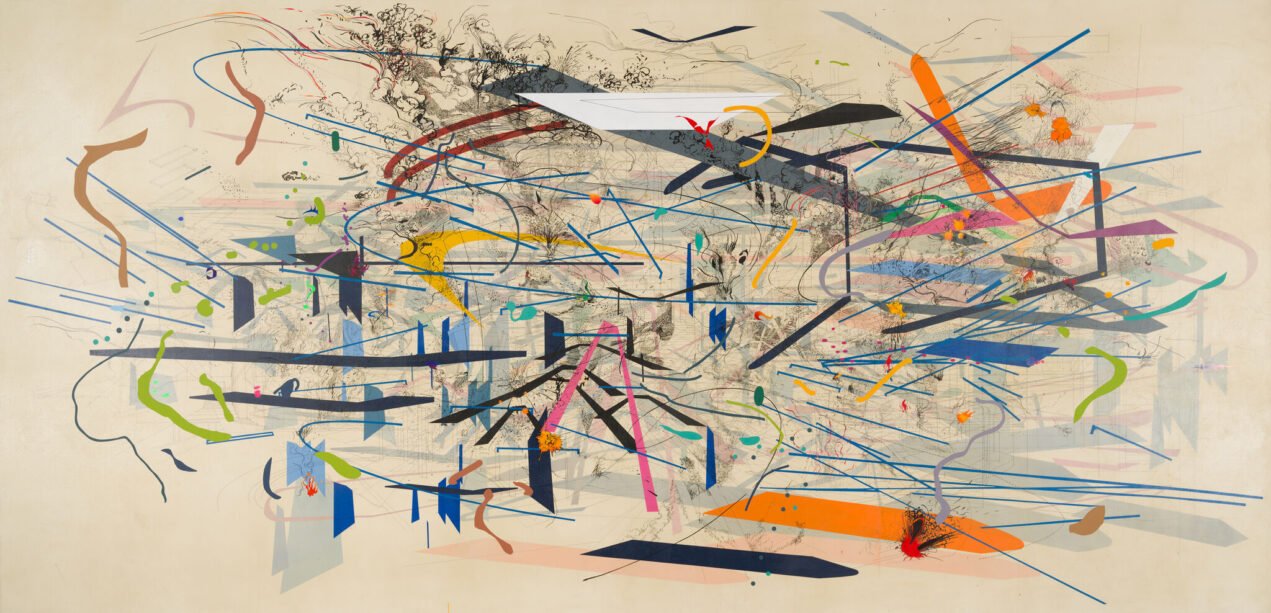 Julie Mehretu in her Chelsea studio working on large-scale abstract paintings rooted in Ethiopian and American diaspora experience
