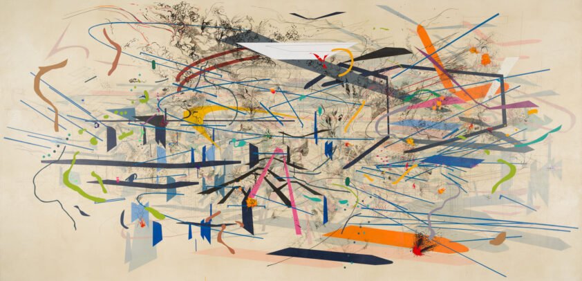 Julie Mehretu in her Chelsea studio working on large-scale abstract paintings rooted in Ethiopian and American diaspora experience