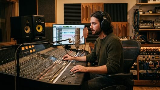 Creative work value — musician recording in a studio whose streaming earnings may not reflect the true value of their labour